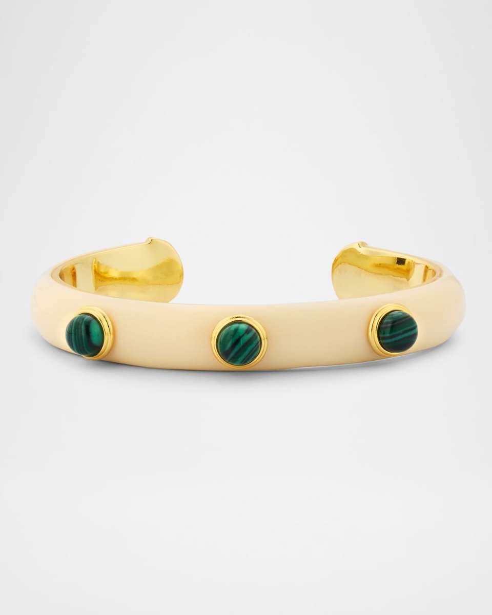 Ivory Enamel Open Cuff Bracelet with Malachite